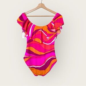 NWT Trina Turk Vivid Vista Ruffle Swimsuit - Off The Shoulder One Piece